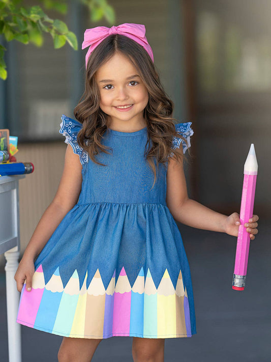 Color Me Pretty Ruffle Sleeve Denim Dress: Denim